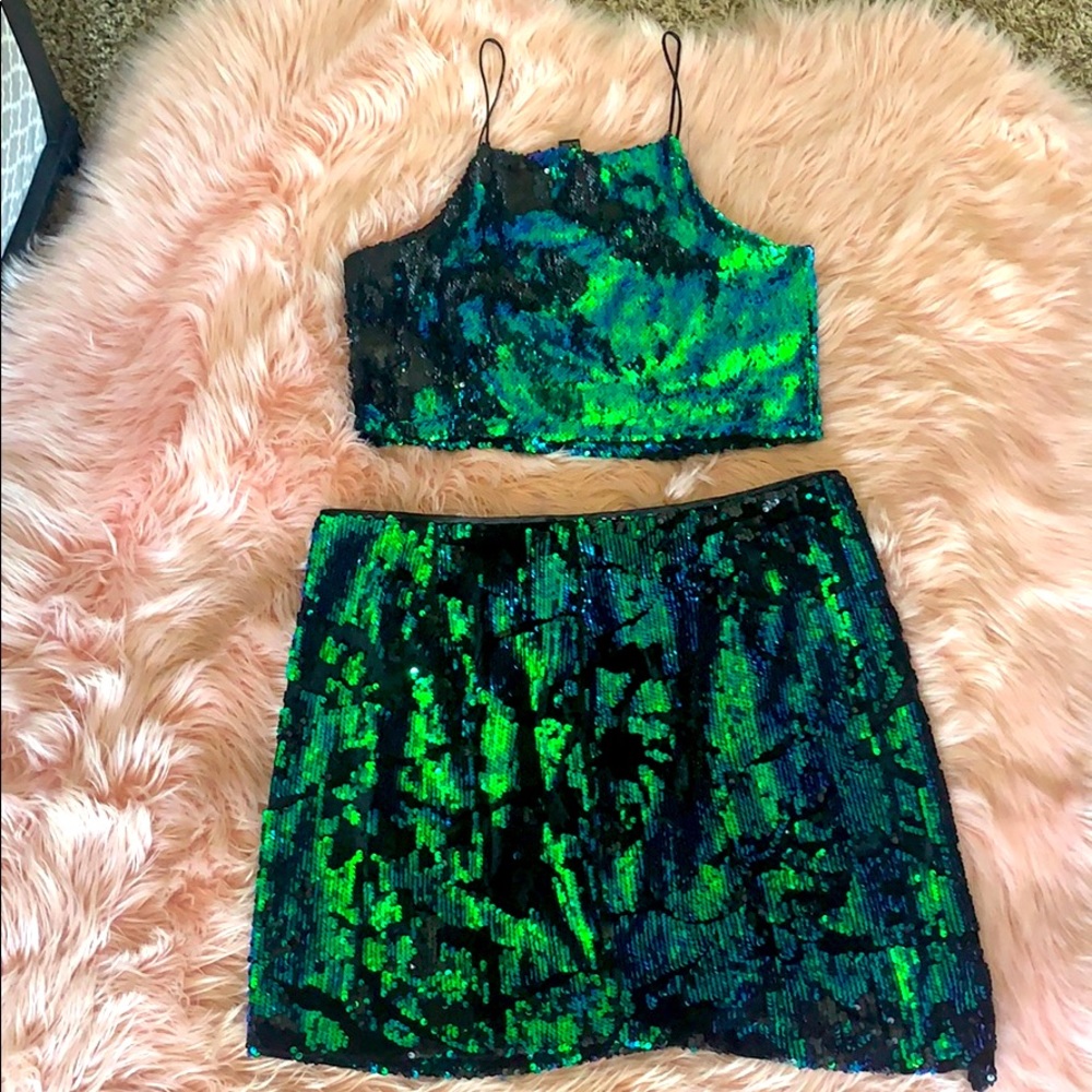Two Piece Sequin Skirt Set